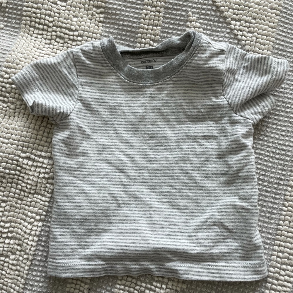 Carter’s grey & white striped shirt